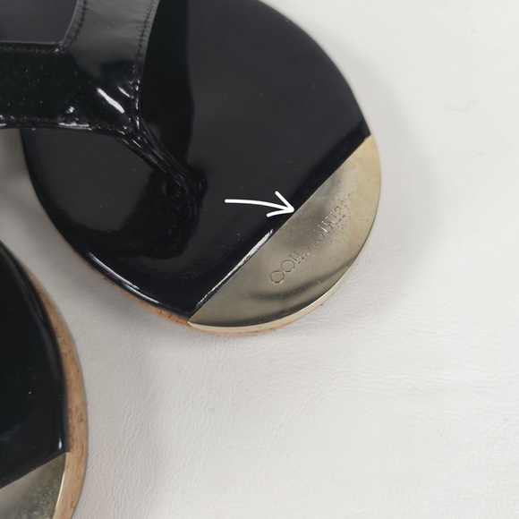 JIMMY CHOO Black Pence PATENT LEATHER Cork Thong MADE IN SPAIN 🇪🇸 Sandal 36 - Picture 7 of 12